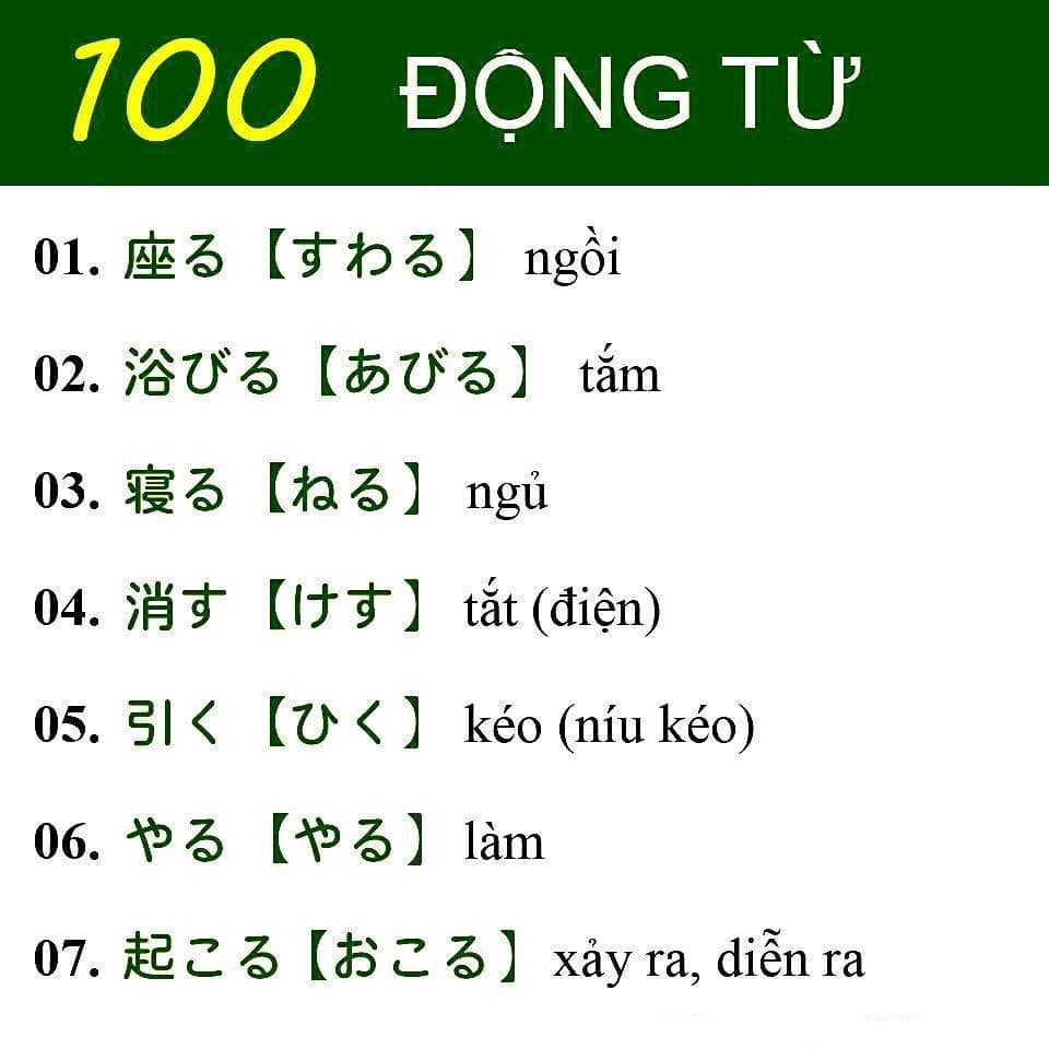 100 Động từ thường gặp