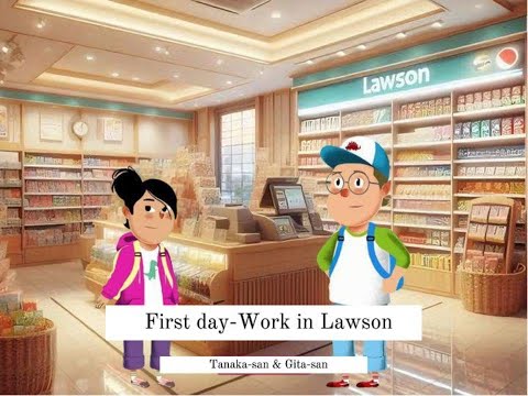 ローソンでの楽しい初日！ギータさんと田中さんの面白い会話 | Fun First Day at Lawson! #コンビニ #日本の仕事文化 #面白い会話
